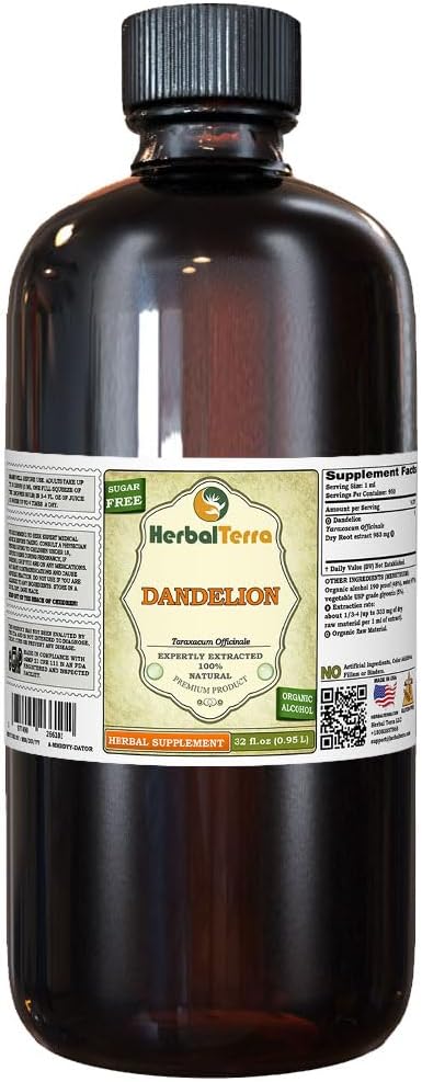Dandelion (Taraxacum Officinale) Tinktur, organisk tørket rot flytende ekstrakt (Brand Navn: HerbalTerra, stolt laget i USA) 32 fl.oz (0,95 l)
