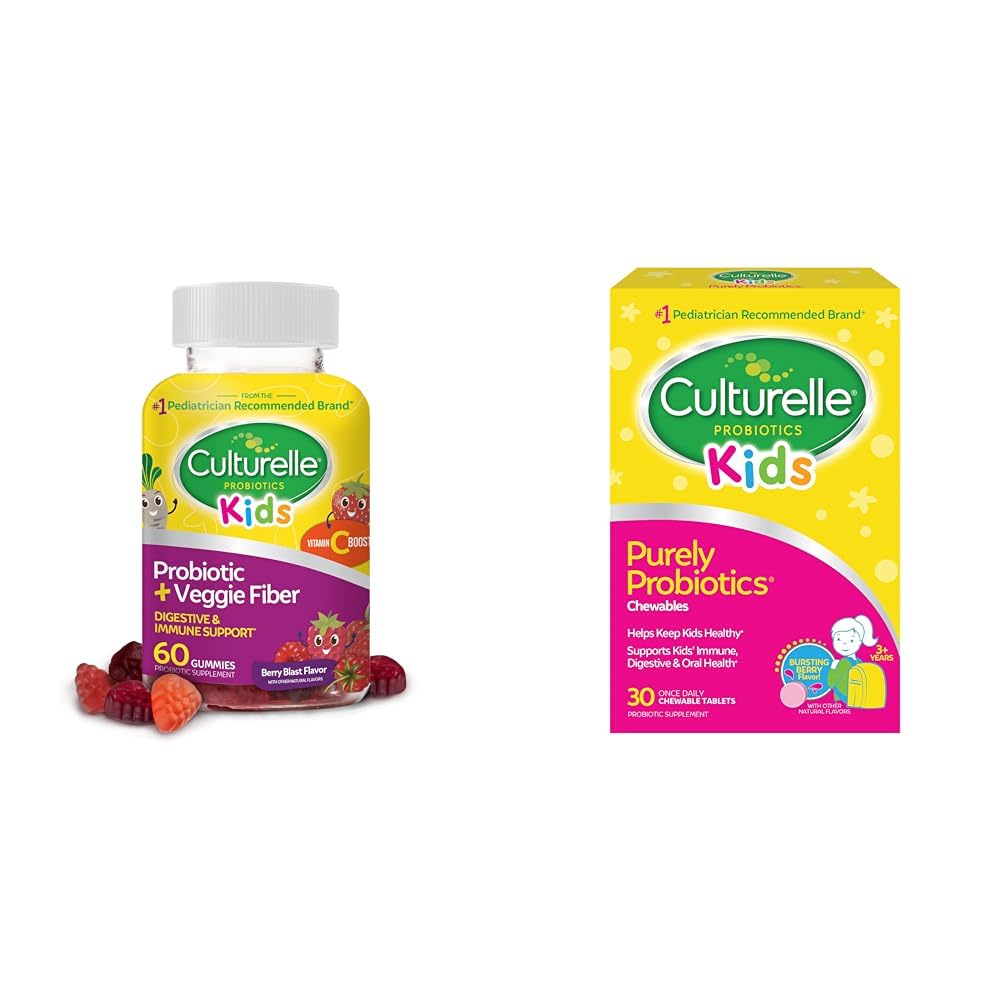 Culturelle Daily Probiotic For Kids + Veggie Fiber Gummies (Alder 3+) - 60 greve og barn Chewable Daglig Probiotic for barn, alder 3+, 30 greve