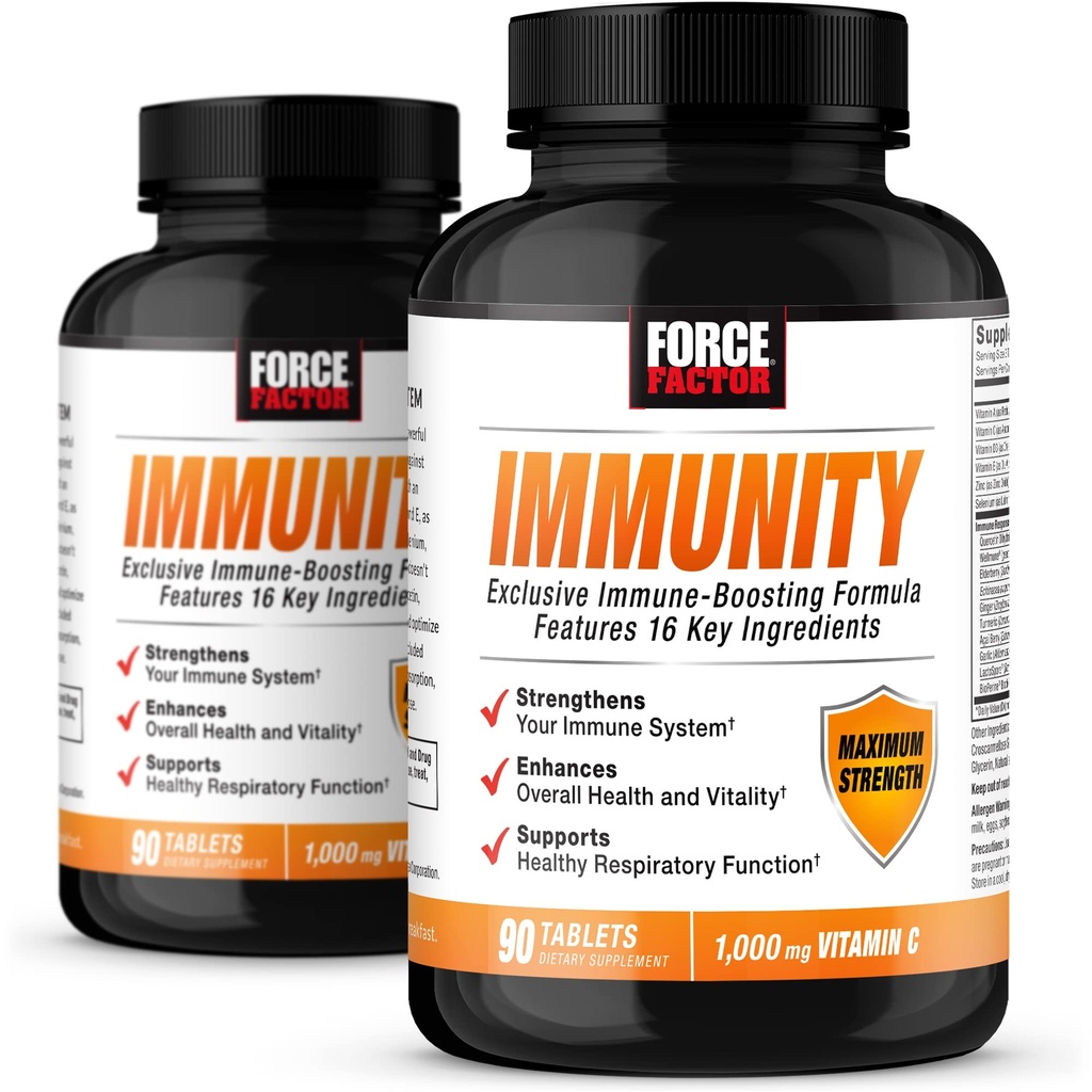 FORCE FACTOR Immunitet, Immunstøtte Booster med eldrebær og 1000mg vitamin C, Plus vitamin D, sink, probiotika, antioksidanter, og Echinacea for immun helseforsvar, 90 greve (Pack of 2)