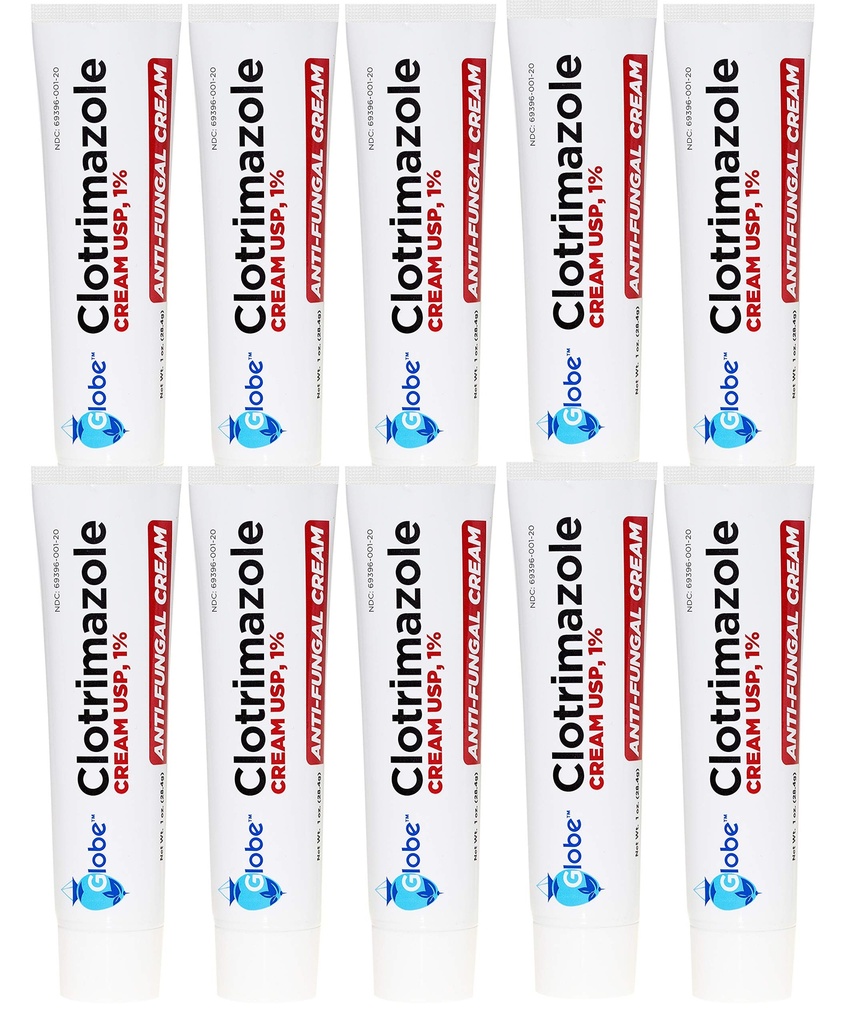 Globe Clotrimazol Antifungal Cream 1% USP, 1 oz (10 pakke), Anti Fungal behandling, lindrer kløe, brenning, brakking og skalering assosierte Athlets Fot, Jock Itch, Ringorm og mer
