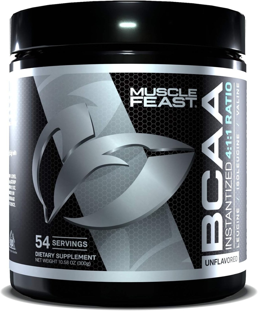 Muskelfest Vegansk BCAA pulver 4:1:1 Forhold Keto Vennlig Sukker Gratis Post Trening Recovery, Utmerket, 300g...