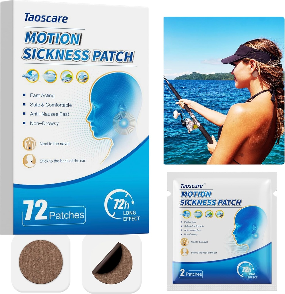 Bevegelsessykhet Patches, Sjøsykhet Patch for Cruise, Ikke-Drowsy, Bil/Ships/Airplane/Amusement Park Trip Syke Relief, Reise Essentials for barn og voksne (72 Count)