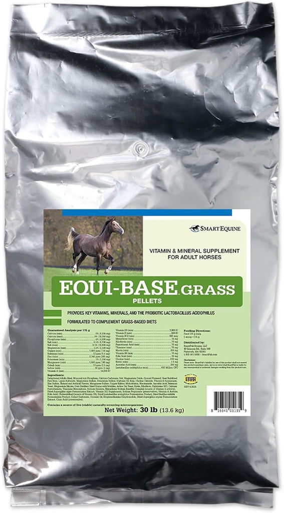 SmartEquine EquiBase Grass Pellets | Horse vitaminer og mineraler Supplement, Forage Balancer | Hester i lys til moderat arbeid | 30 lb Bag