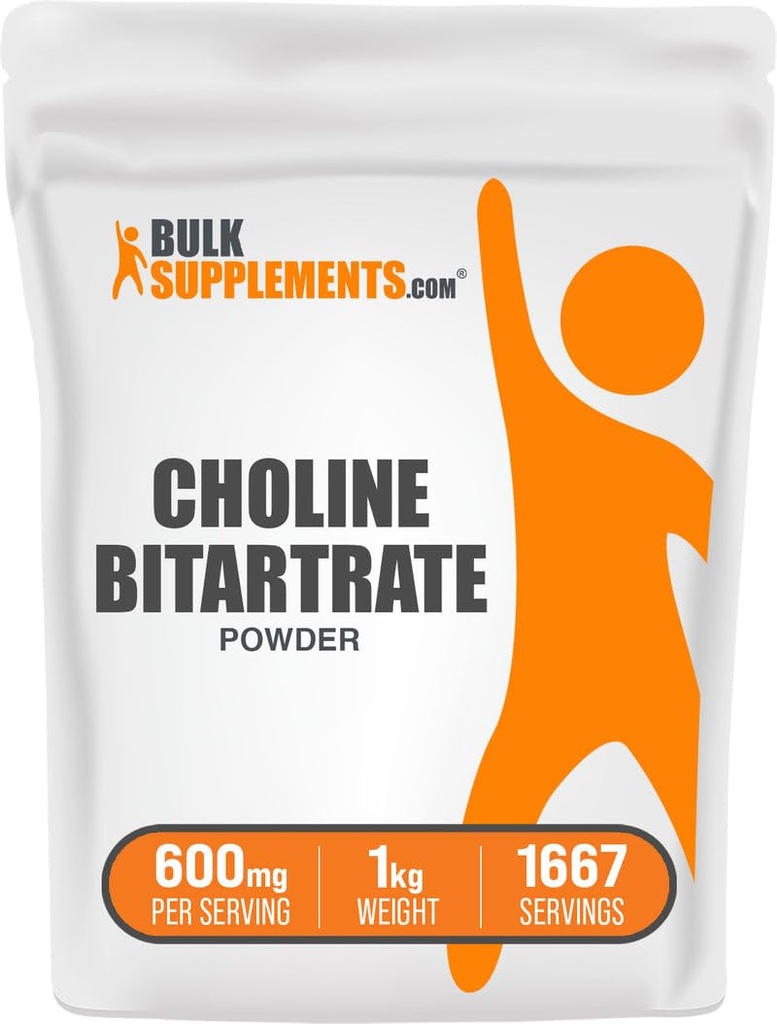 BulkSupplements.com Choline Bitartrat pulver - Choline Supplements - Unflavored & Glutenfri, 600 mg per servering, 1kg (2,2 lbs) (Pack of 1)