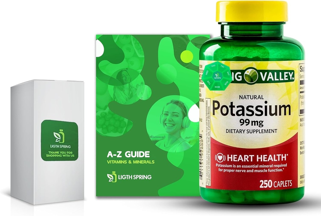 Kalium 99 mg, 250 Caplets Bundle med eksklusive vitaminer og mineraler A til Z - bedre lys og spring guide