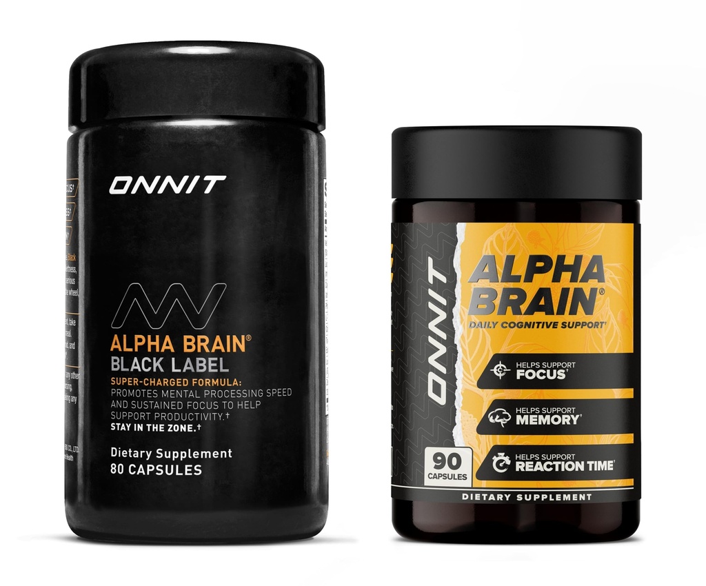 ONNIT Premium Alpha Brain Bundle - Nootropic Brain Supplement (90 Ct) + Black Label Citicoline Mental Speed, oppmerksomhet og kognitiv støtte Supplement (80 Ct) - fremmer fokus, konsentrasjon og minne