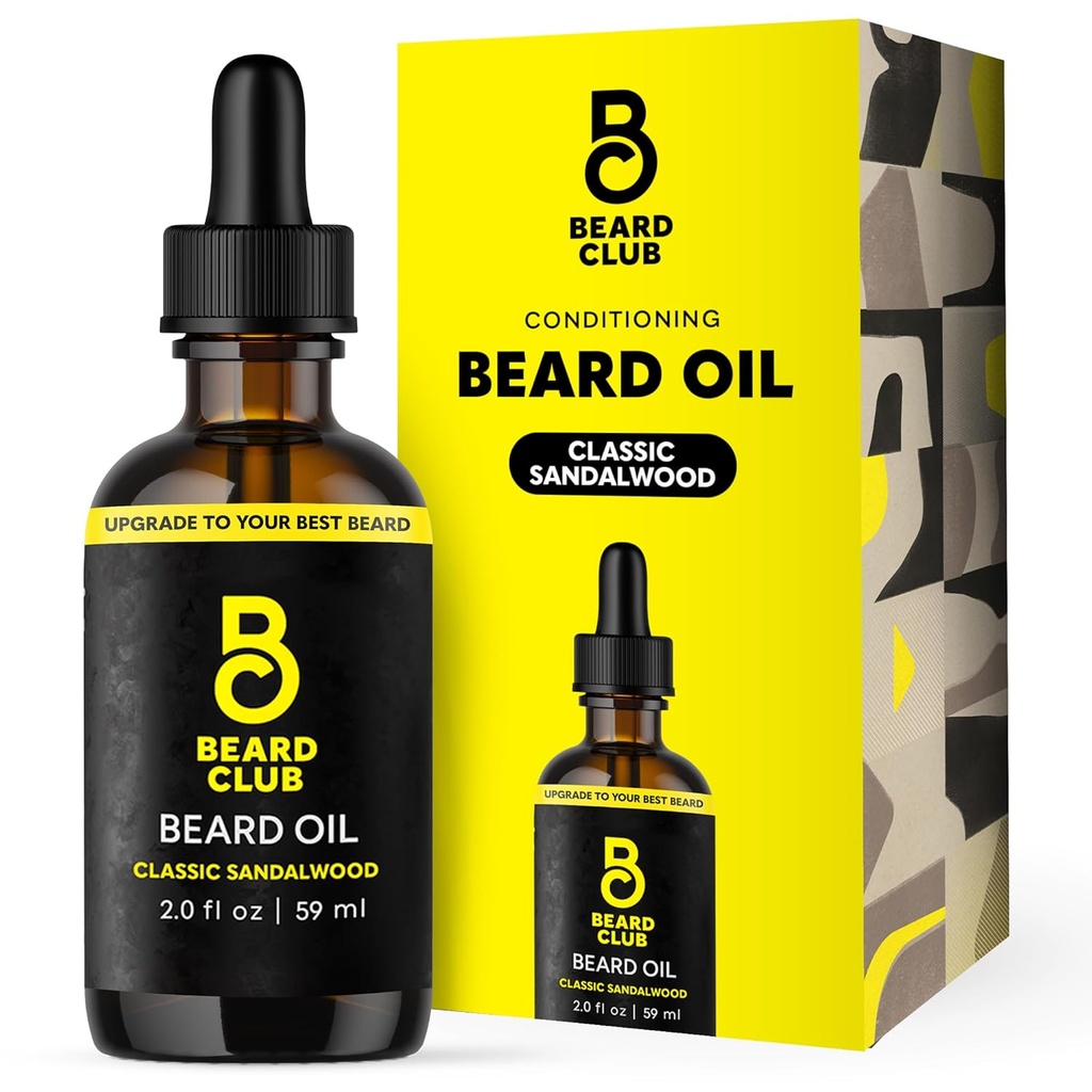 The Beard Club Beard Olje for menn - 2oz Klassisk Sandalwood Naturlig Beard Olje med Castor & Amber Olier - Beard & Mustache Conditioner - Hydrates, Softens & Soothes Tørr hud - styrker hår follikler