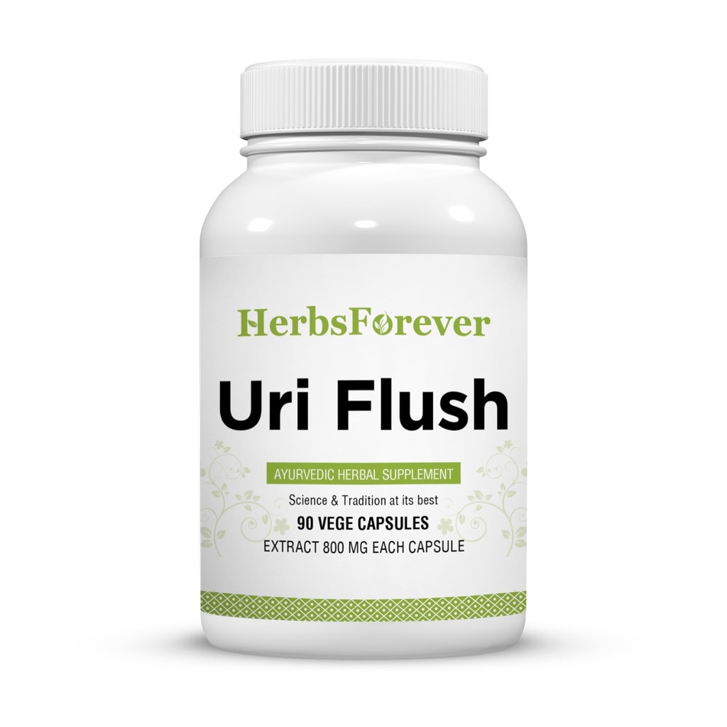 Herbsforever Uri-Flush kapsler Ayurvedic Herbal Supplement støtter sunn nyrefunksjon og urinveistraktfunksjon 90 Vege Kapsler 800 Mg Hver