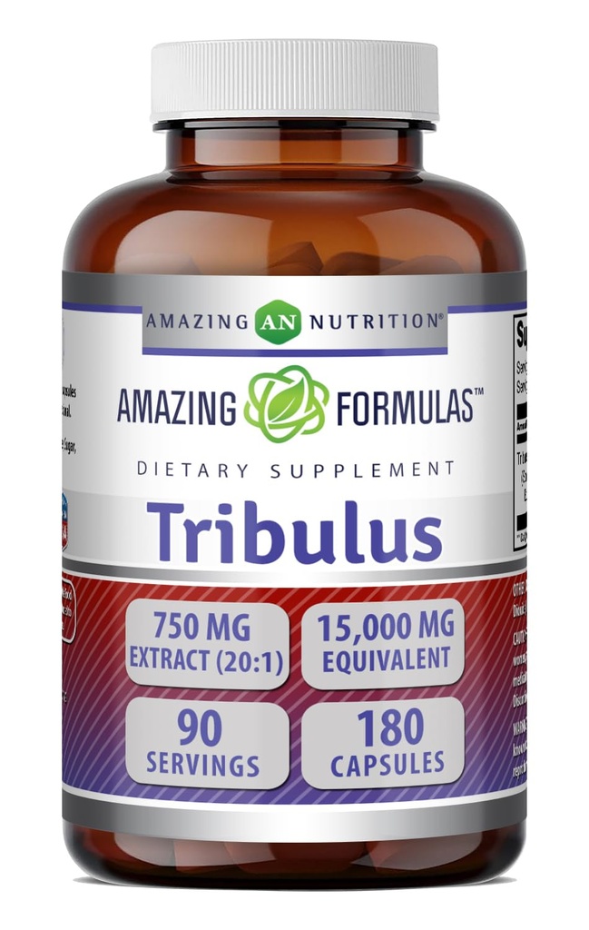 Amazing Formler Tribulus 750 Mg Ekstrakt 20:1Supplement | 15000 Mg Ekvivalente | 180 kapsler | Ikke-GMO | Glutenfri | laget i USA