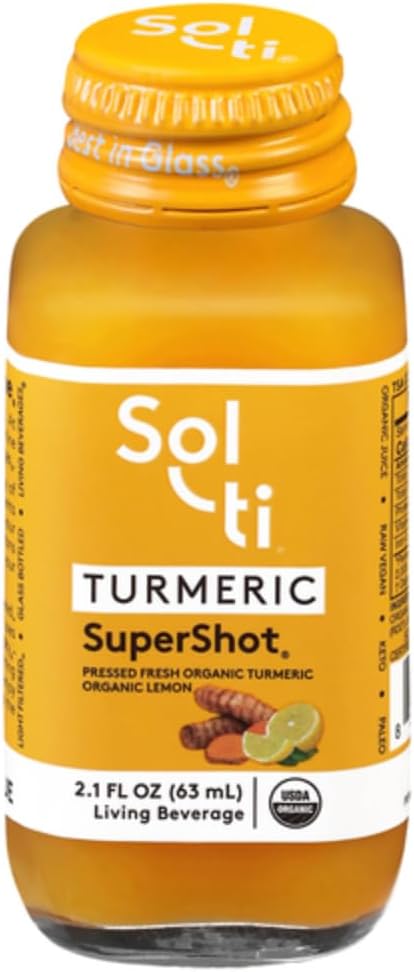 Sol-ti organisk gurkemeie SuperShot Drink, svart pepper forbedrer absorpsjon og biotilgjengelighet av curcumin i gurkemeie til hjelp i felles støtte, Superfood, 12 Pack (2,1 Fl oz)