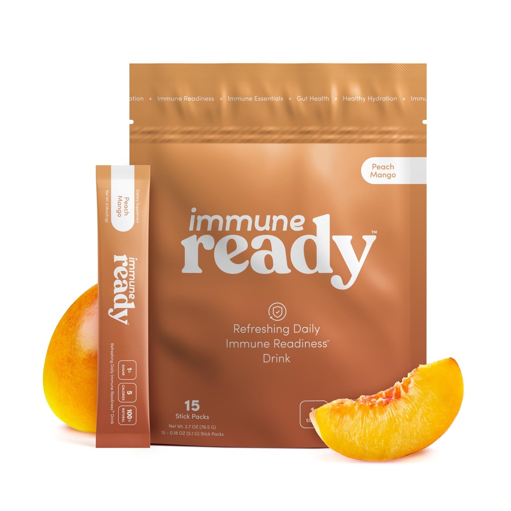 Immun ReadyTM Electrolytes Powder Packets - Immunity Boost Drink Bland med vitamin C, sink Picolinat, Inulin pulver & Beta Glucan - sukkerfri fersken-mango, 15 serveringer