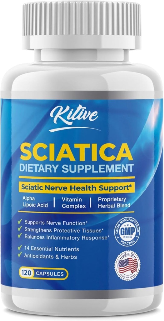 Sciatic Nerve Relief: Avansert støttetilskudd for Sciatica – Potent Alpha Lipoic Acid & Turmeric & Herbal Relief Ingredienser – laget i USA, 120 kapsler (120 greve (Pack of 1), ikke-overtruffen)