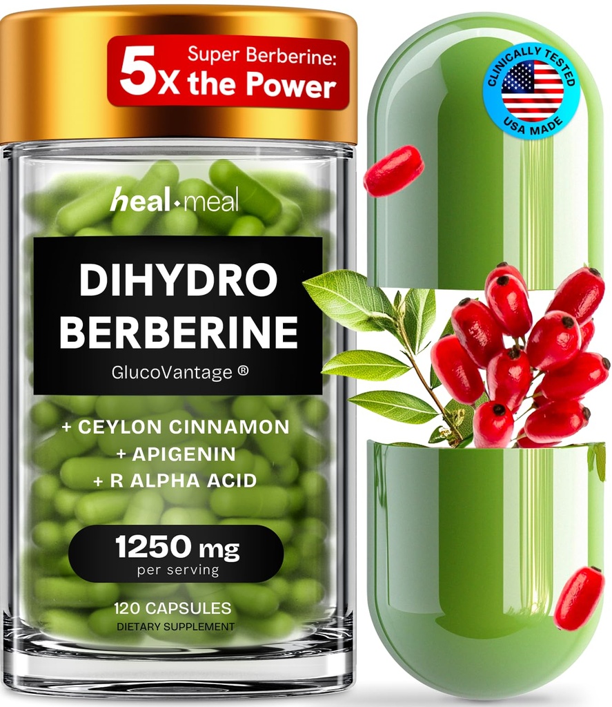 Dihydroberbin Supplement - Dehydro Berberine Organic - Super Berberine Supplement med Ceylon Cinnamon & R Alpha Lipoic Acid & Apigenin - Hydroberine 120 caps (1 pakke)