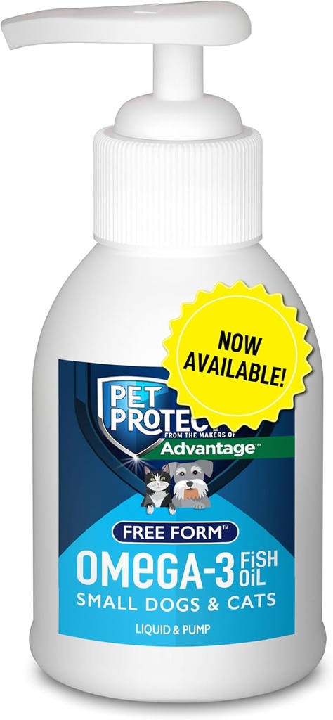 Pet Protect Cat & Small Dog Omega-3 Supplement, proprietær gratis form blanding, støtter en normal inflammatorisk respons, flytende pumpe, 4-oz.