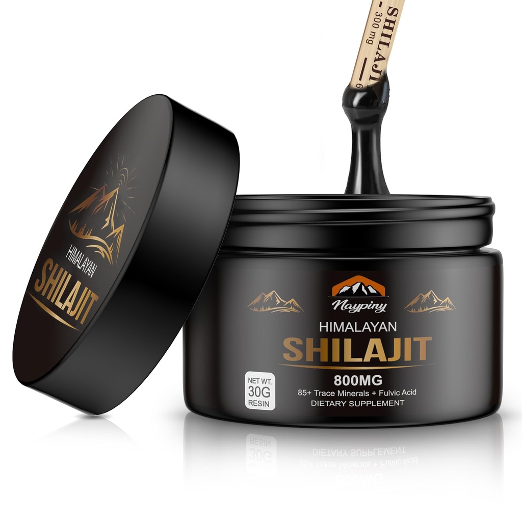 Shilajit ren Himalayan Organic Resin - 800mg Gold Grade Shilajit Resin med Fulvic Acid & 85+ Trace Minerals Complex for energi, styrke og immunitet, Shilajit for menn og kvinner, 800mg