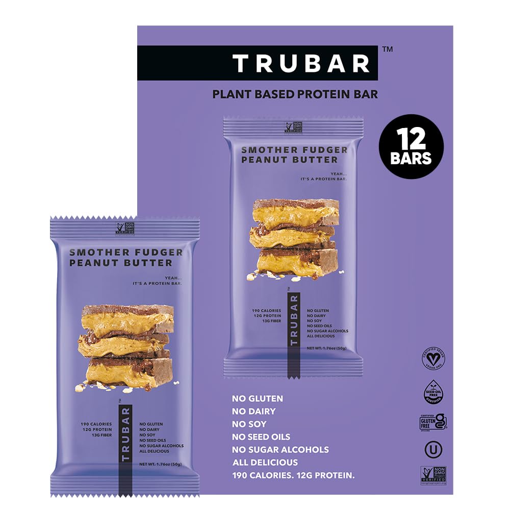TRUBAR Vegansk Protein Barer - Svømmer Fudger Peanut Smør, Soya Gratis, Dairy Free, Glutenfri Protein Barer - Ingen sukkeralkoholer - Ikke-GMO - 12g protein - 12g