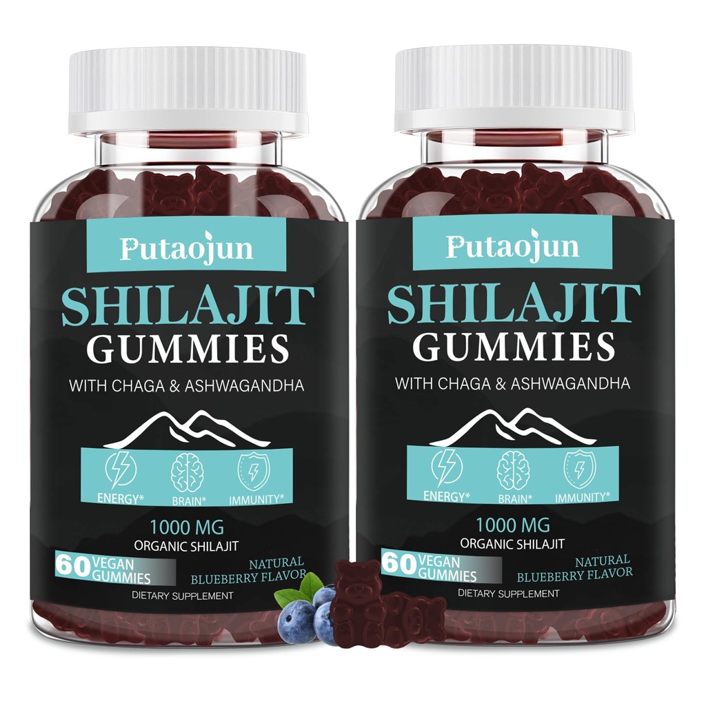 Shilajit Gummies for mann og kvinne. Himalayan Gold Shilajit Gummies. 3rd Party Tested.1000mg ren Shilajit, 200mg Ashwagandha, 200mg Chaga,100mg Ginseng, 100mg Sag Palmatto, 60mg svart frøolje