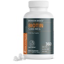 Bronson Biotin 5000 MCG støtter sunnt hår, hud og negler & energiproduksjon - høy styrke skjønnhetsstøtte - ikke-GMO, 360 vegetariske tabletter