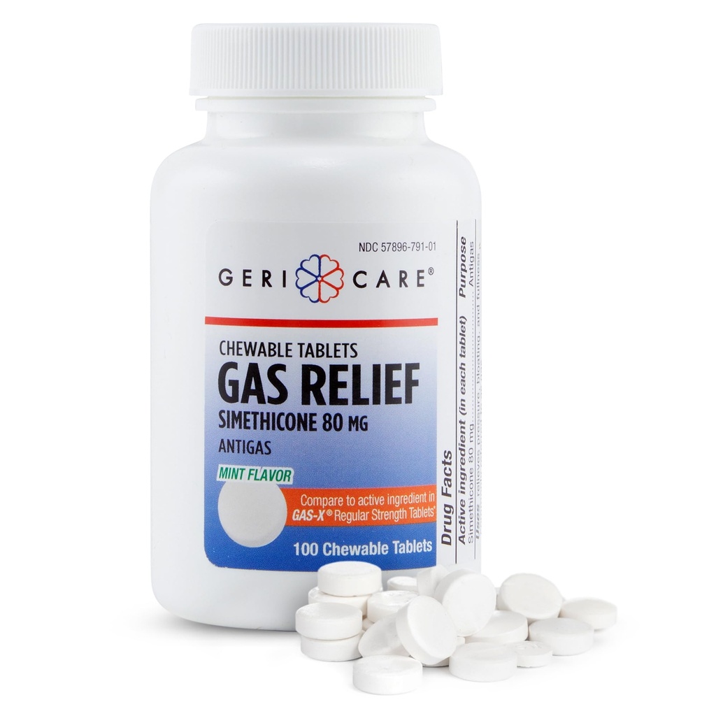 GeriCare Simeticone Chewable Gass-Relief tabletter 80 mg | rask lindring for gass, bloating og discomfort | Mint-Flavored Anti-Gas Chewables | Oral voksen gass smerte relief | Anti-Flatulence Aid (100 tabletter)
