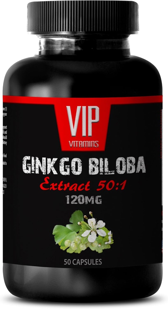 Vitaminer for hjernen og minnet - Ginkgo BILOBA 120MG - Ekstrakt 50:1, Gingko biloba kompleks, Ginkgo biloba kosttilskudd, hjerneminne kosttilskudd, minnetilskudd for hjernen, minnepiller, 1Bottle