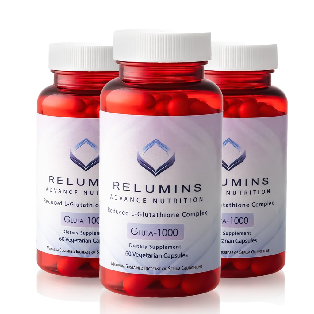 Aluminium Advance Nutrition Gluta 1000 - Redusert L-Glutatione, Alpha Lipoic Acid & Rose HIPS - Antioksidant støtte for hud og total velvære - 60 Veg Kapsler x 3 flasker (90-dagers forsyning)