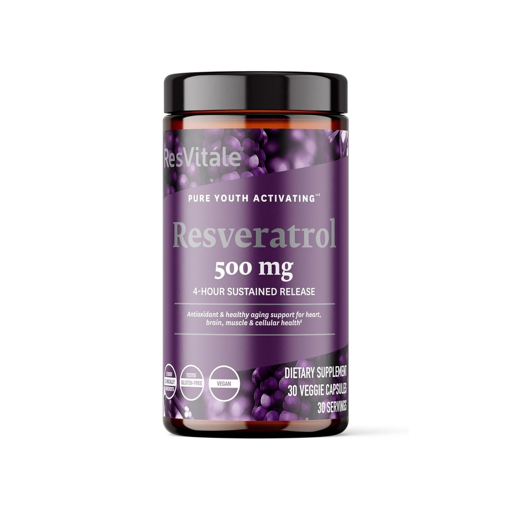 ResVitale Resveratrol 500 mg - Resveratrol Supplement for menn og kvinner - 30 Veggie Kapsler