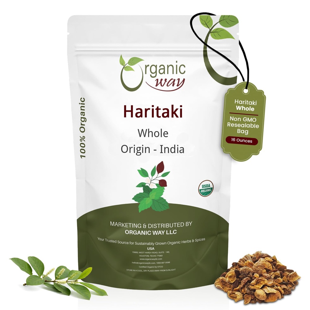 Organic Way Haritaki Whole (Chebulic Myrobalan) | Terminalia Chebula (Yellow Myrobalan) | Kosher & USDA Certifisert | Vegansk, Ikke-GMO & Glutenfri | 100% Rå fra India (16 oz - 1 lbs)