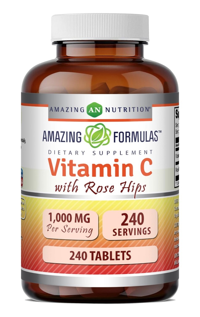 Amazing Formler Vitamin C med Rose HIPS Supplement | 1000 Mg | 240 tabletter ikke-GMO | Glutenfri | laget i USA