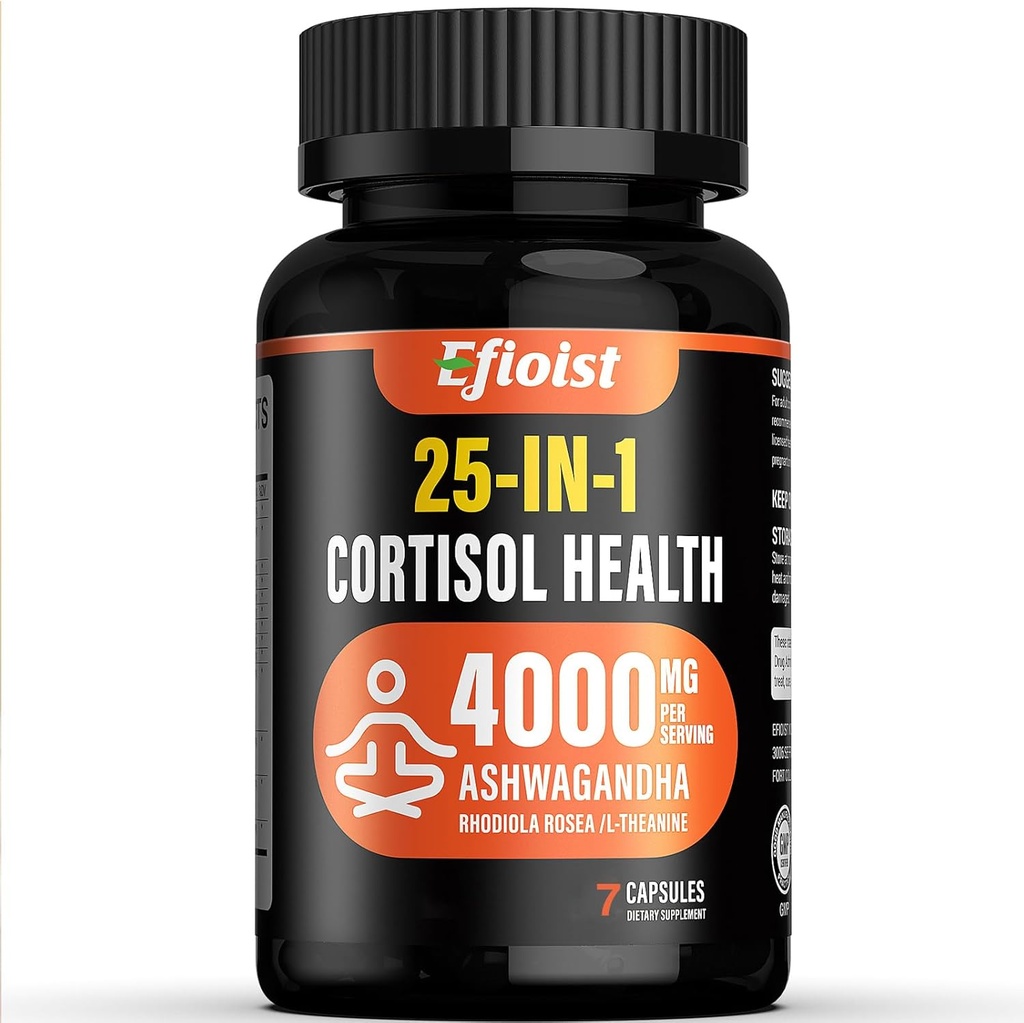 Cortisol Helse Supplement, 25-i-1 Cortisol Reducer for kvinner og menn, Cortisol Kosttilskudd for med Ashwagandha, Rhodiola Rosea, L-Theanine, 7 Kapsler