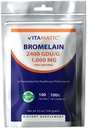 Vitamatic Bromelain pulver 1000mg per servering - 2400 GDU/g, Proteolytiske Enzymer, støtter dialyse av proteiner, 100 gram - 100 serveringer (Scoop Inkludert)