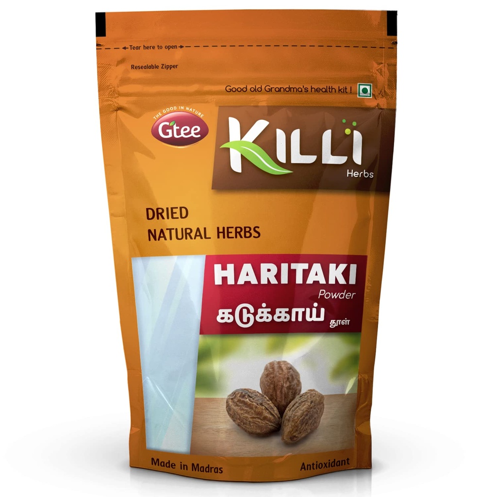 KILLI Haritaki | Kadukkai | Myrobalan | Karakkaya | Terminalia  che Harad pulver, 100g