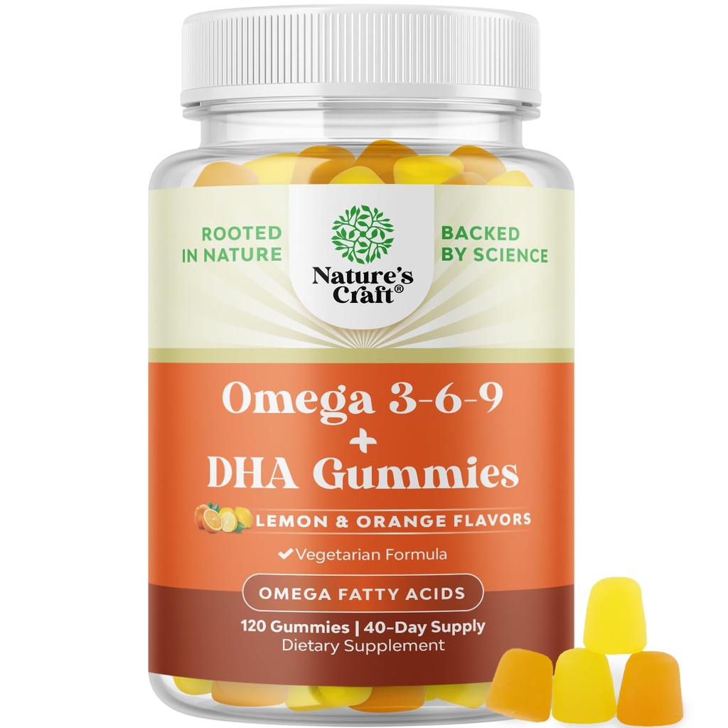 Vegetarisk Omega 3 Gummies for voksne - vegetarisk Omega 3 6 9 DHA Gummies for hjerne bein og hjerte helse og felles støtte - Burpless fisk gratis plantebasert supplement menn kvinner