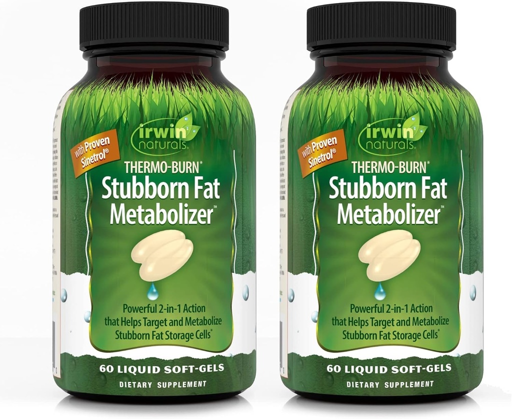 Irwin Naturals Termo-Burn Stubborn Fat Metabolizer - 60 Flytende Soft-Gels, Pakke med 2 - Hjelper Mål & Metabolize Stubborn Fat Storage Cells - 40 Total Services