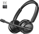 Bluetooth-hodesett med AI-støy Avbryt mikrofon, Stereo HiFi Bluetooth-hodetelefoner, trådløst hodesett med USB-dongle for datamaskinkontorsamtalesenter Skype Zoom Møter Trucker
