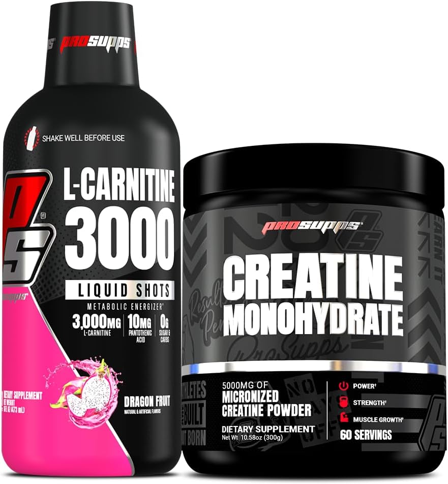 PROSUPPS L-karnitin 3000 stimulant gratis flytende bilder (31 serveringer, Dragon frukt) og kreatin 300 monohydrat (60 serveringer) Bundle