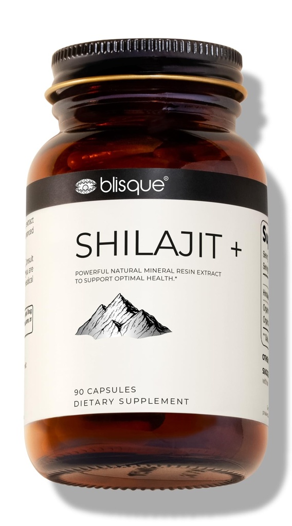 Blisque – ren Himalayan Organic Shilajit Resin ekstrakt kapsler  Authentic Autentiske og naturlige | Golden Grade A | Inneholder Fulvic Acid og Trace Minerals | 90 Kapsler
