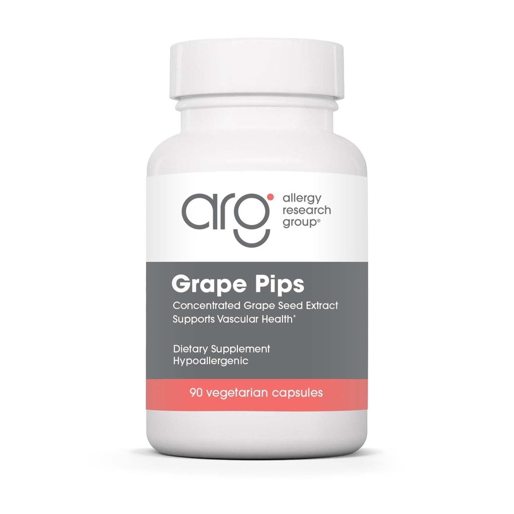 Allergi Forskningsgruppe Grape Pips - Grape Seed Extract, Proanthocyanidins, Polyfenoler, Herbal Supplement, Økologisk, 300 mg Kapsler - 90 greve