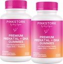 Pink Stork Premium Prenatal Gummy vitaminer med DHA, Folat og vitamin D - 60 Vegansk Gummies - 2 Pack