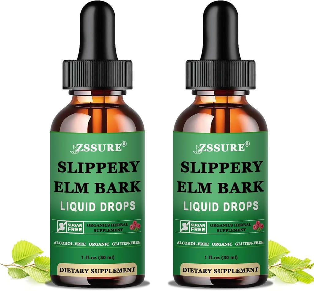 (2 Pakke) Slippery Elm Bark flytende dråper, ren organisk slipperi Elm ekstrakt 1000mg for Digestive Gut Helse, flytende slipperi Elm Tinkture Herbal Supplement, Vegan, alkoholfri, ikke-GMO, Glutenfri
