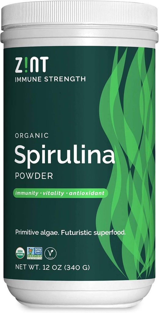Zint Spirulina Powder, Organisk (12 oz): Premium immunstøtte Supplement, Blå-grønn Algae, immunforsvar Booster, Ikke-irradisert Vegansk protein