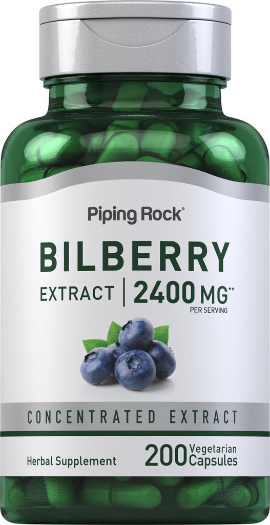 Piping Rock Bilberry ekstrakt Capsules 2400 mg | 200 piller | Herbal ekstrakt Supplement | Vegetarisk, ikke-GMO, Glutenfri