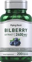 Piping Rock Bilberry ekstrakt Capsules 2400 mg | 200 piller | Herbal ekstrakt Supplement | Vegetarisk, ikke-GMO, Glutenfri