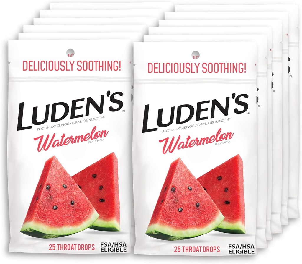 Ludens Watermelon Throat dråper, Sore Throat Relief, 25 greve (pakke på 12)