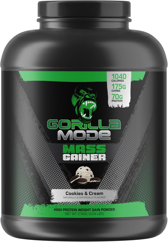 Gorilla Mind Mass Gainer (cookies og krem) – 70 g protein | 1040 kalorier |  175  175 g karbohydrater | høy protein vekt gevinst pulver