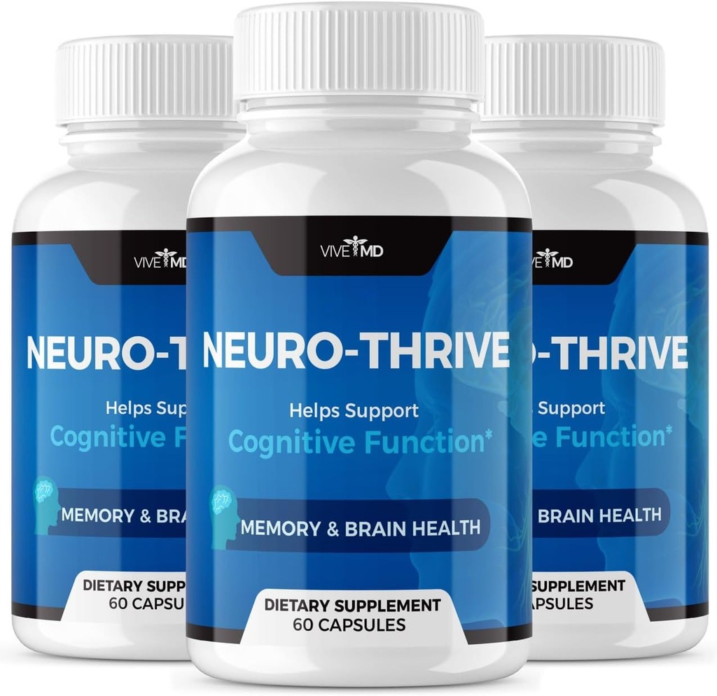 Vive MD Neuro Thrive Brain Supplement - Offisiell formel - Neuro Thrive PQQ, Neuro Thrive, Ekstra styrke med Ginkgo Biloba Extract, Sibir Ginseng Extract - (3 Pakke)