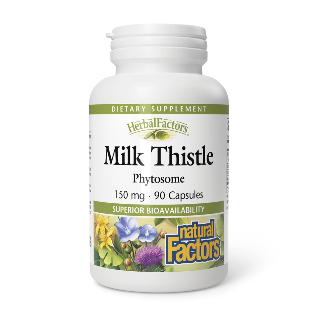 Urtefabrikker av naturlige faktorer, Melk Thistle Phytosom, fremmer sunn leverfunksjon med Dandelion og gurkemeie, 90 kapsler (90 porsjoner)