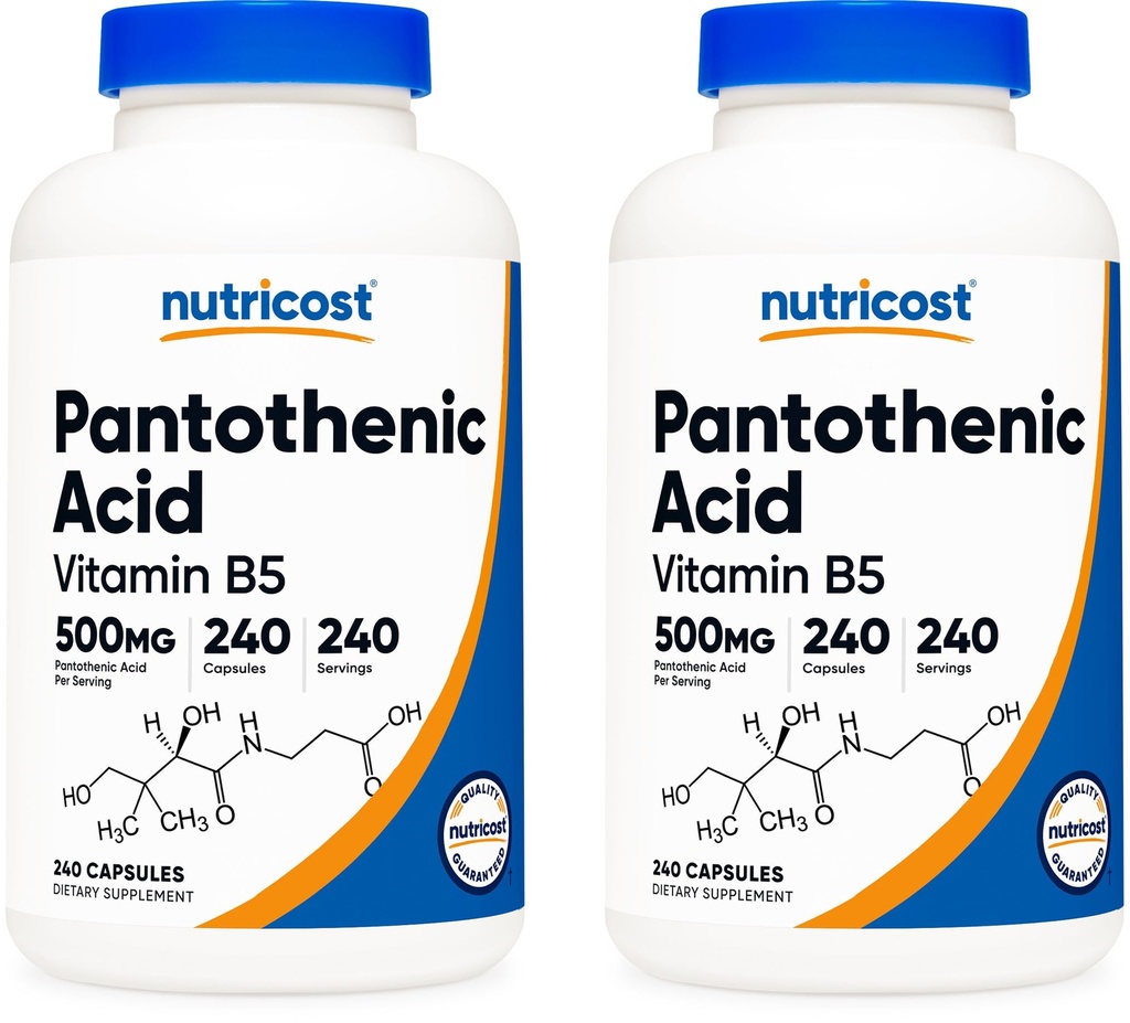 Nutricost Pantotensyre (Vitamin B5) 500 mg, 240 kapsler (2 flasker)