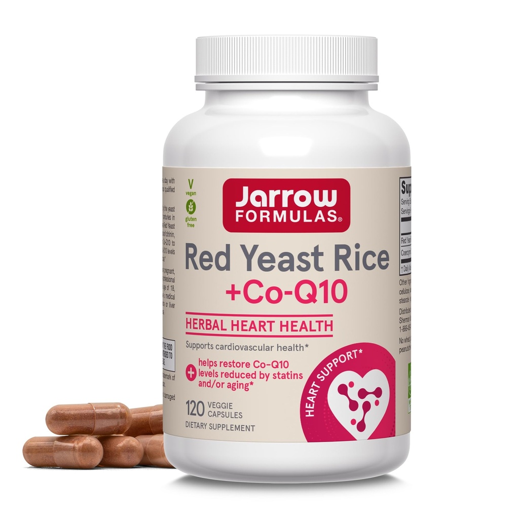 Jarrow Formler Rød Yeast Rice 1200 mg & Co-Q10 100 mg Per Serving - 120 Veggie Caps - 60 Serveringer - Herbal hjerte helse kosttilskudd - Støtter Cardiovaskulær og hjertehelse - Vegan