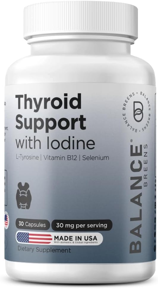 Balancebreens Thyroid støtte Supplement med jodin, L-tyrosin, vitamin B12 & Selenium, 30 Veg Kapsler - Energi, Metabolisme og fokus Støtte