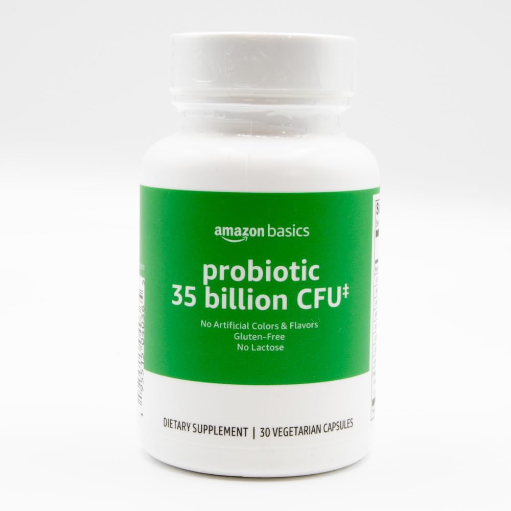 Basics Probiotic 35 milliarder CFU, 8 probiotiske strimler med prebiotisk blanding, støtter sunn digestion, 30 vegetariske kapsler, 1 måneds forsyning (tidligere Solimo)